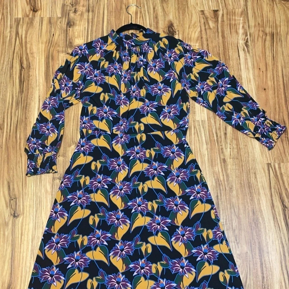 Adrianna Papell women dress 8 medium maxi midi long black floral pattern stretch